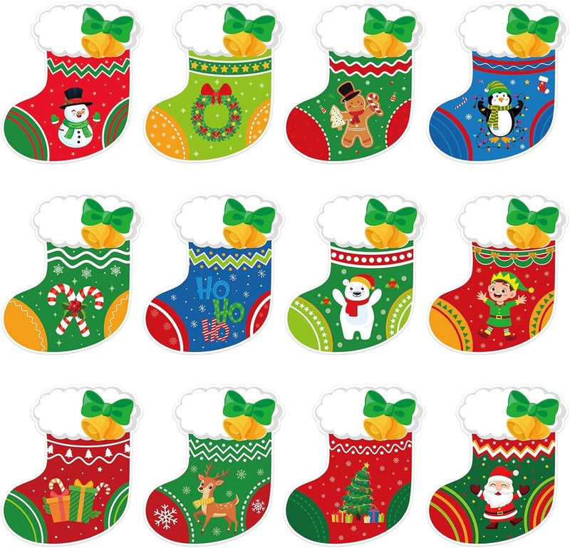 Machomby 48Pcs Christmas Stocking Cutouts, Cute Xmas Stocking Paper Cut Outs Bulletin Board Decor for Winter Christmas Holiday Home Office Classroom Chalkboard Window Wall Door Decor - Image 1